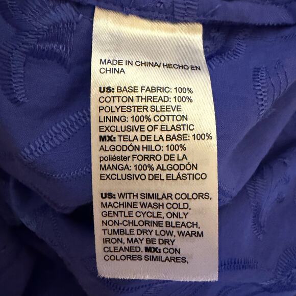 Chicos Womens 2.5 XL Cobalt Blue Embroidered Puff Sleeve Button Front Cotton Top - Picture 6 of 6